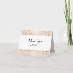 Elegant Dusty Rose Sketched Floral Wedding  Thank You Card