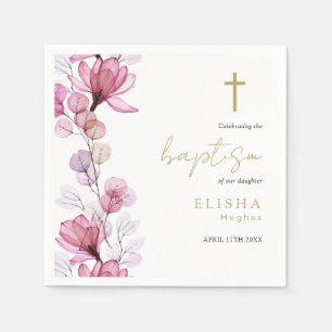 Elegant Dusty Rose Transparent Floral Baptism Napkin