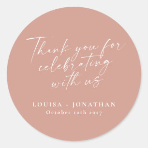 Elegant Dusty Rose Trendy Script Custom Thank You Classic Round Sticker
