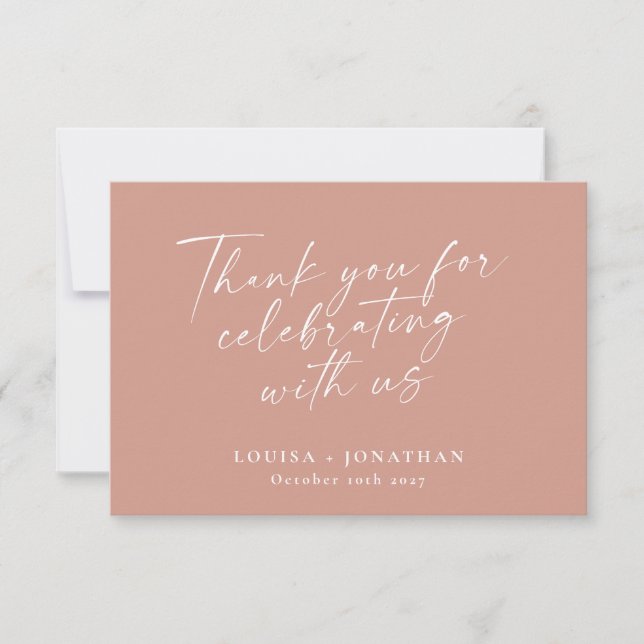 Elegant Dusty Rose Trendy Script Custom Wedding Thank You Card (Front)