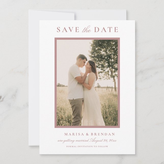 Elegant Dusty Rose Two Sided Photo Wedding Save The Date (Front)