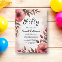 Elegant Dusty Rose Watercolor Floral 50th Birthday