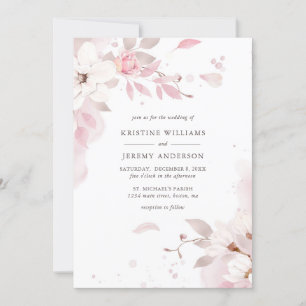 Elegant Dusty Rose Watercolor Floral Wedding Invitation