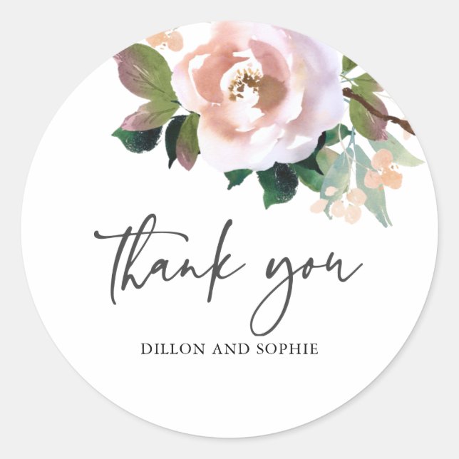 Elegant Dusty Rose Watercolor Wedding Sticker (Front)