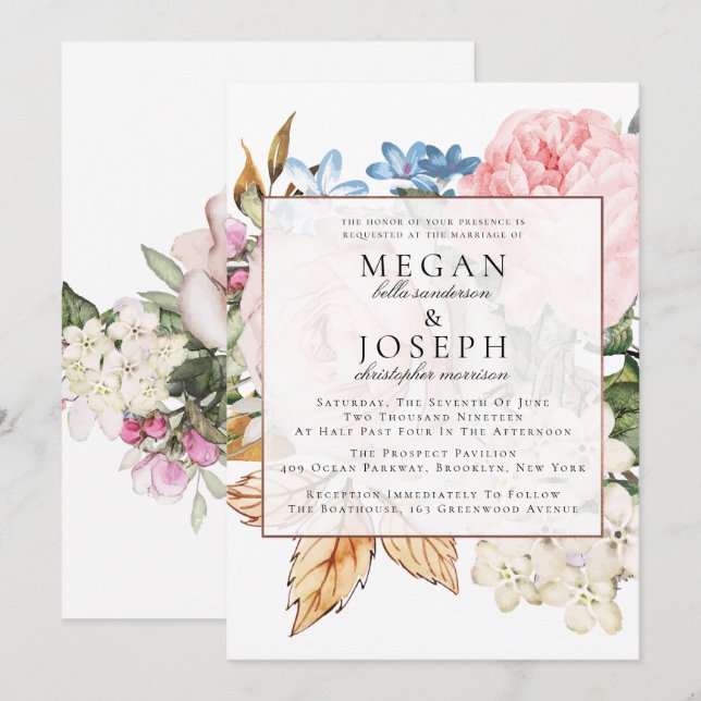 Elegant Dusty Rose Wedding Invitation (Front/Back)