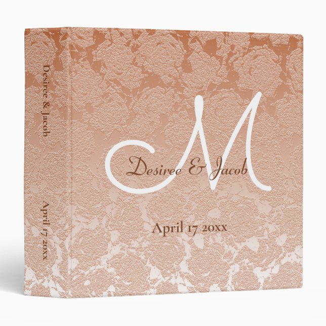 Elegant Dusty Rose White Brown Wedding Monogram Binder (Front/Spine)