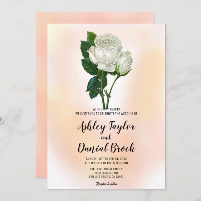Elegant dusty rose white flower floral Wedding Inv Invitation (Front/Back)