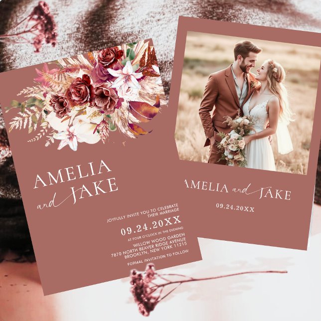 Elegant Dusty Rosewood Burgundy Blush Wedding Invitation (Creator Uploaded)