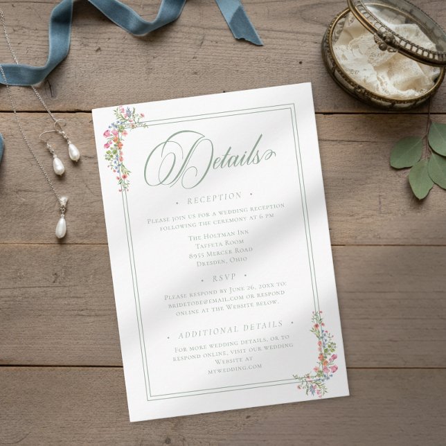 Elegant Dusty Sage Pastel Wildflower Crest Wedding Enclosure Card (Creator Uploaded)