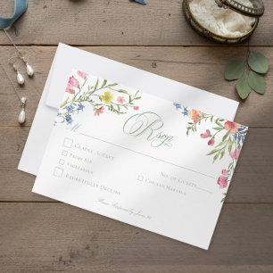 Elegant Dusty Sage Pastel Wildflower Crest Wedding RSVP Card