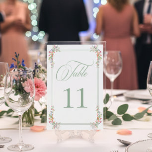 Elegant Dusty Sage Pastel Wildflower Crest Wedding Table Number