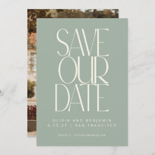 Elegant Dusty Sage Simple Modern Trendy Photo Save The Date