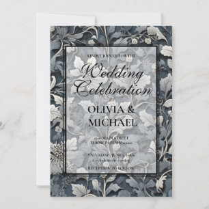 Elegant dusty silver white grey floral Wedding Invitation