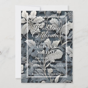 Elegant dusty silver white grey floral Wedding Invitation