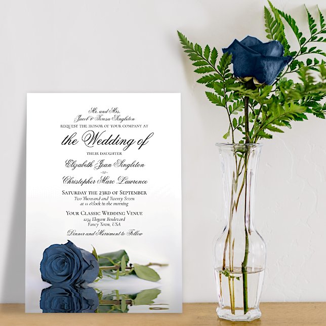 Elegant Dusty Steel Blue Gray Rose Formal Wedding Invitation (Creator Uploaded)