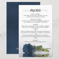 Elegant Dusty Steel Blue Rose Budget Wedding Menu