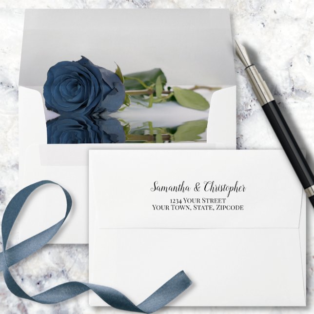 Elegant Dusty Steel Blue Rose Wedding Envelope (Creator Uploaded)