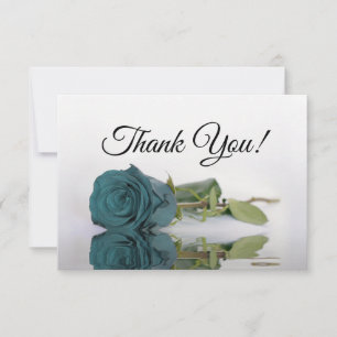 Elegant Dusty Teal Mirrored Rose Simple Wedding Thank You Card