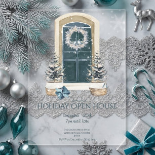 Elegant Dusty Teal Winter Holiday Open House Acrylic Invitations