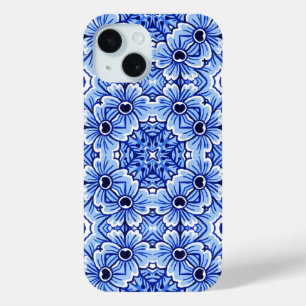 Elegant Dutch Delft Blue Floral Art Pattern iPhone 15 Case