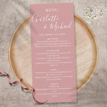 Elegant Duty Rose Signature Script Wedding Menu<br><div class="desc">Simple elegant dusty rose signature script wedding menu card featuring signature style names,  this stylish menu card can be personalized with your details in modern lettering. Designed by Thisisnotme©</div>
