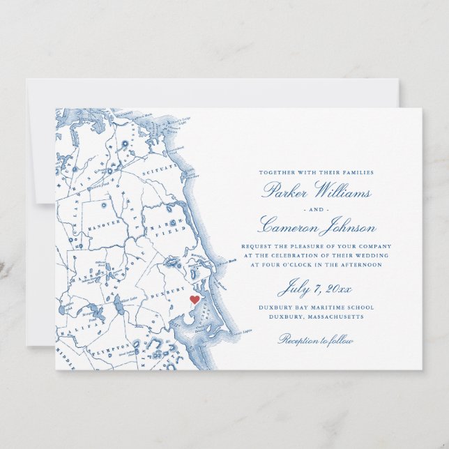 Elégant Duxbury Massachusetts Carte Mariage de mar (Devant)