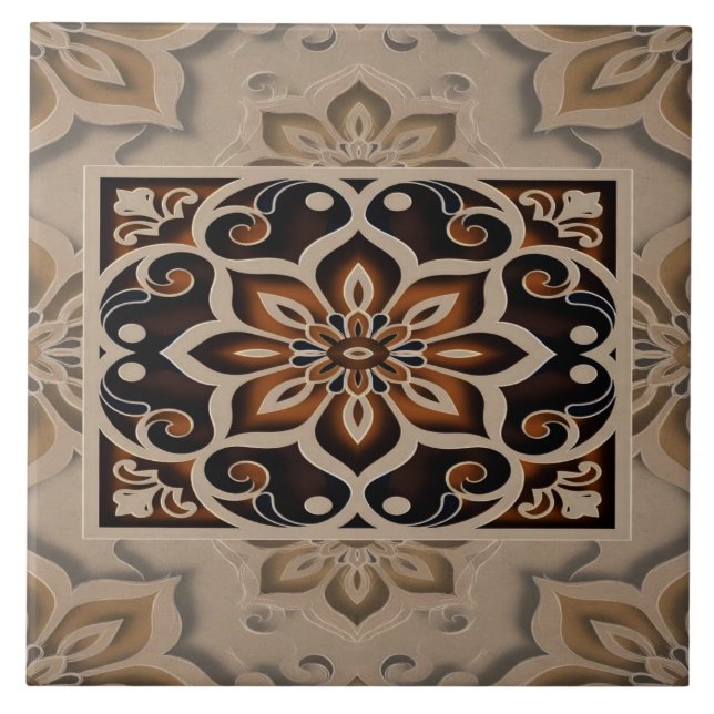 Elegant Earth-Tone Floral Mandala Tile Design (Front)
