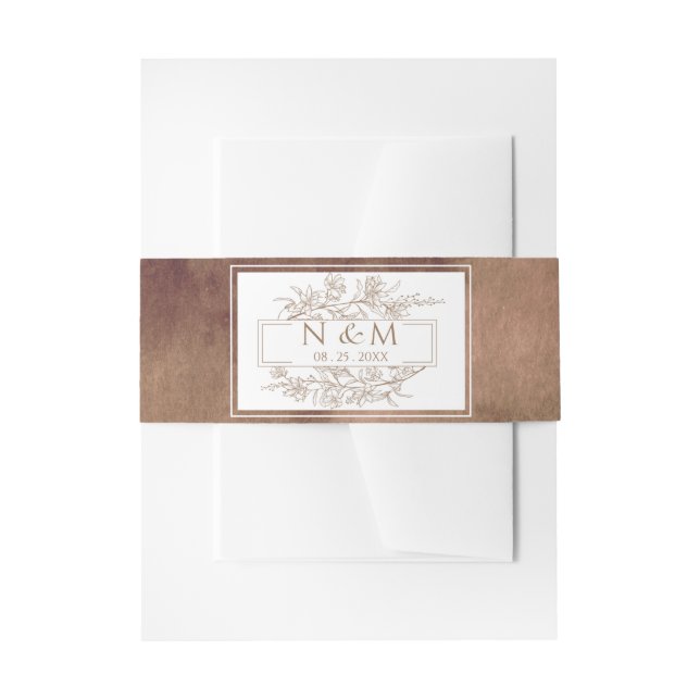 Elegant Earth Tones Watercolor Monogrammed Wedding Invitation Belly Band (Front Example)