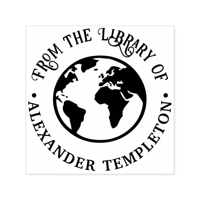 Elegant Earth World Globe Map Library Book Self-inking Stamp (Design)