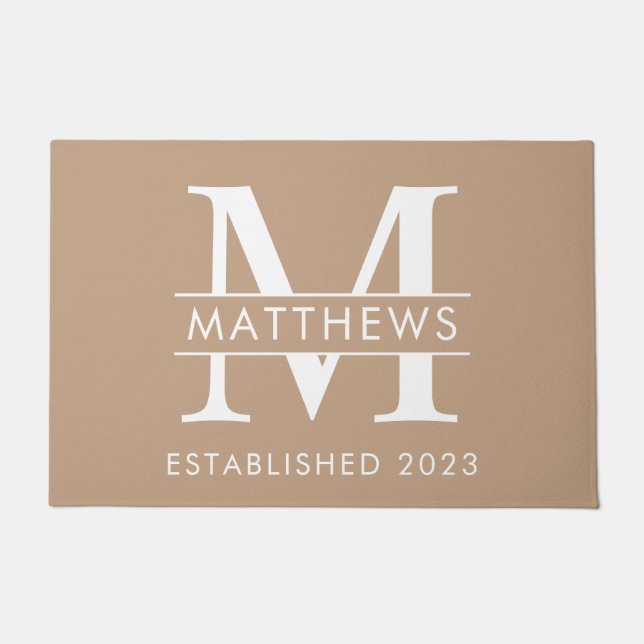 Elegant Earthy Beige  Custom Monogram Name  Doormat (Front)