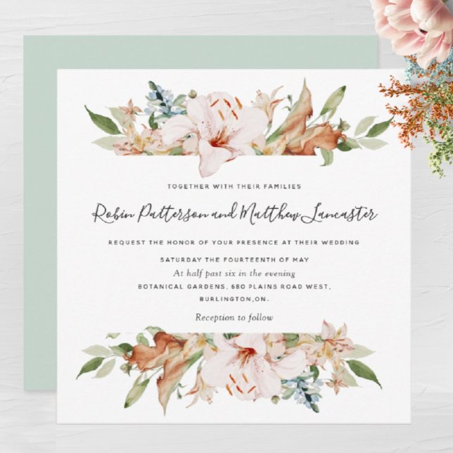 Elegant Earthy Blooms Sage White Square Wedding Invitation (Creator Uploaded)