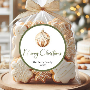 Elegant Earthy Christmas Ball Family Name Sticker 