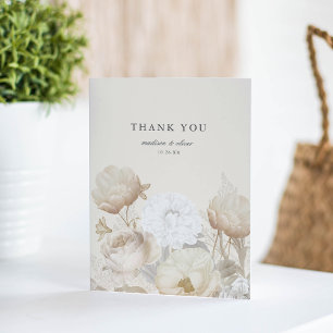 Elegant Earthy Floral Cream Neutral Chic Wedding Thank You Card