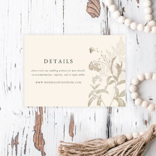 Elegant Earthy Floral Cream Wedding Details Enclosure Card