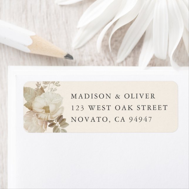 Elegant Earthy Floral Cream Wedding Return Address (Insitu)