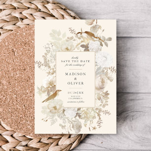 Elegant Earthy Floral Cream Wedding Save The Date Invitation