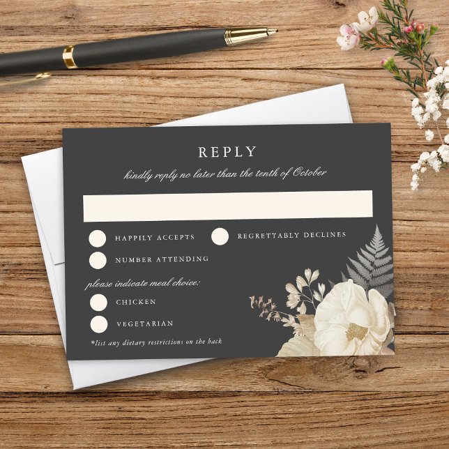 Elegant Earthy Floral Dark Grey Wedding RSVP  (Creator Uploaded)