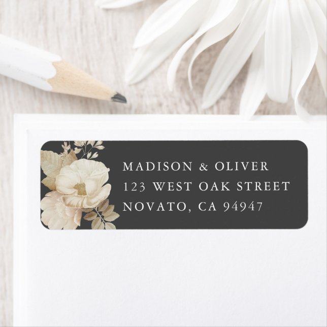 Elegant Earthy Floral Grey Wedding Return Address  (Insitu)