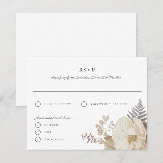 Elégant Earthy Floral Wedding Carte de réponse RSV (Devant / Derrière)