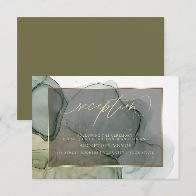 Elegant Earthy Green Alcohol Ink  Invitation (Front/Back)