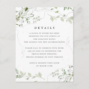 Elegant Earthy Greenery Details Accommodations Enclosure Card