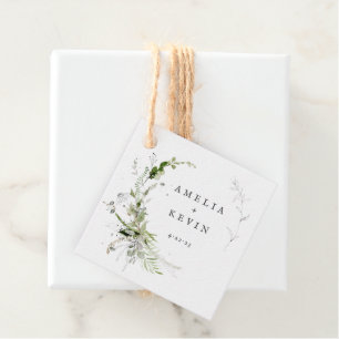 Elegant Earthy Greenery Personalized Names Date Favour Tags