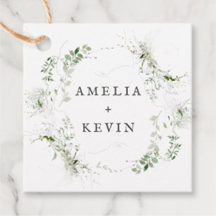 Elegant Earthy Greenery Personalized Names Date Favour Tags