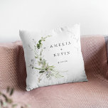 Elegant Earthy Greenery Personalized Names Date Na Throw Pillow<br><div class="desc">Completely customizable,  this features delicate watercolor greenery that frames your details. Perfect for any beautiful event. This is part of my collection called "Earthy Greenery." Thank you for your support and interest in my design(s),  and be sure to visit my shop to see more of my designs.</div>