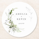 Elegant Earthy Greenery Personalized Names Date Pa Round Paper Coaster<br><div class="desc">Completely customizable,  these elegant design features delicate watercolor greenery that frames your details. Perfect for any beautiful event. This is part of my collection called "Earthy Greenery." Thank you for your support and interest in my design,  and be sure to visit my shop to see more.</div>