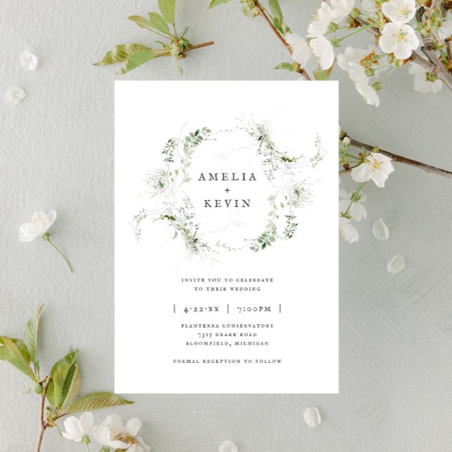 Elegant Earthy Greenery Watercolor Names Wedding Invitation (Creator Uploaded)