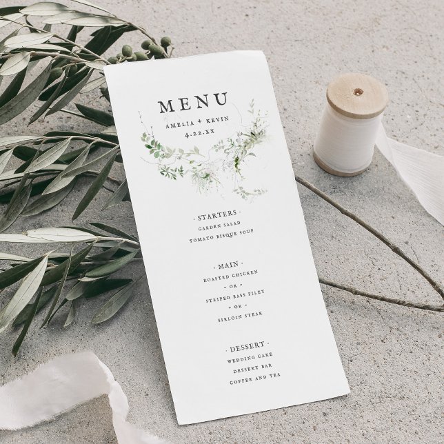 Elegant Earthy Greenery Watercolor Wedding Menu (Creator Uploaded)