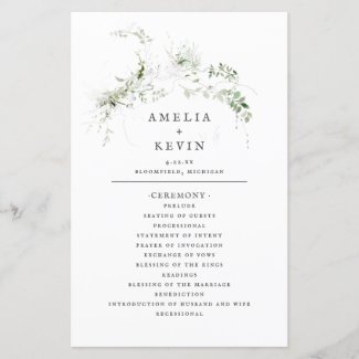Elegant Earthy Greenery Watercolor Wedding Program