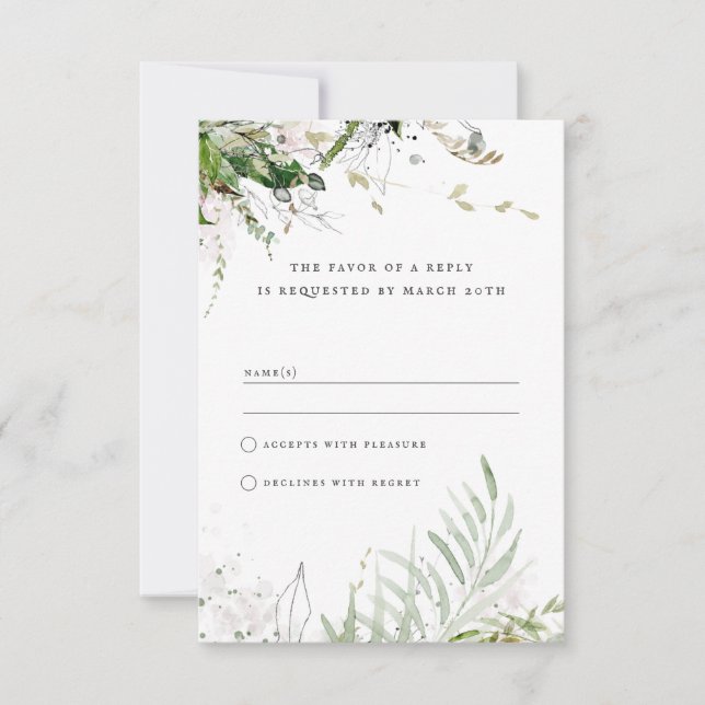 Elegant Earthy Greenery Watercolor Wedding RSVP Card (Front)