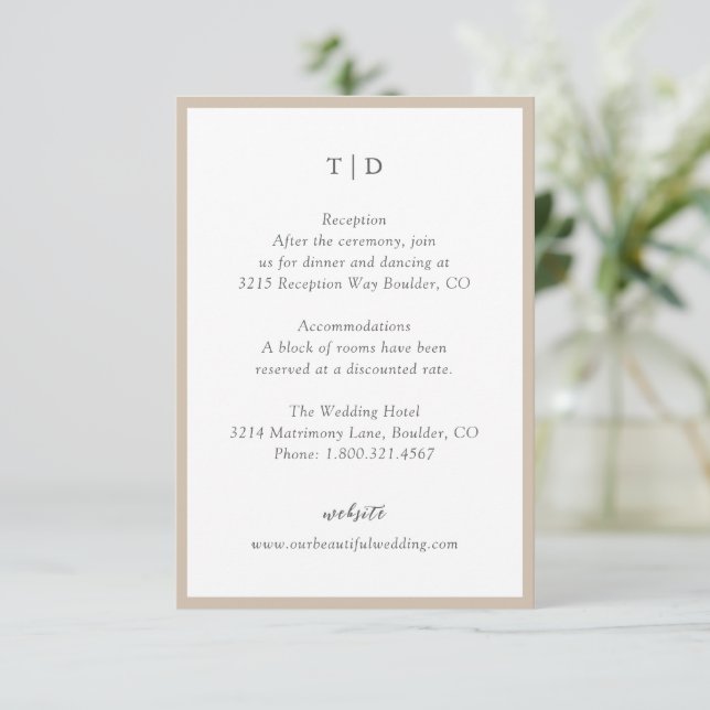 Elegant Earthy Neutral Monogram Modern Wedding Enclosure Card (Standing Front)
